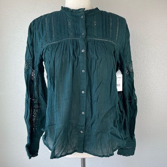 NWT Free People Green Dream Lagoon Button Down Shirt Size XS - Picture 1 of 8
